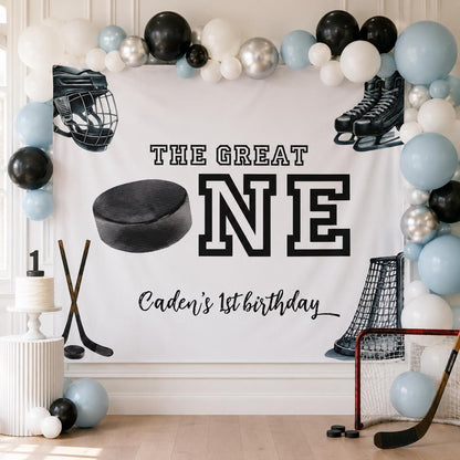 Personalized Hockey Birthday Backdrop, Custom Ice Rink Party Banner, Boys Hockey Bedroom Wall Decor, First Birthday Photo Backdrop