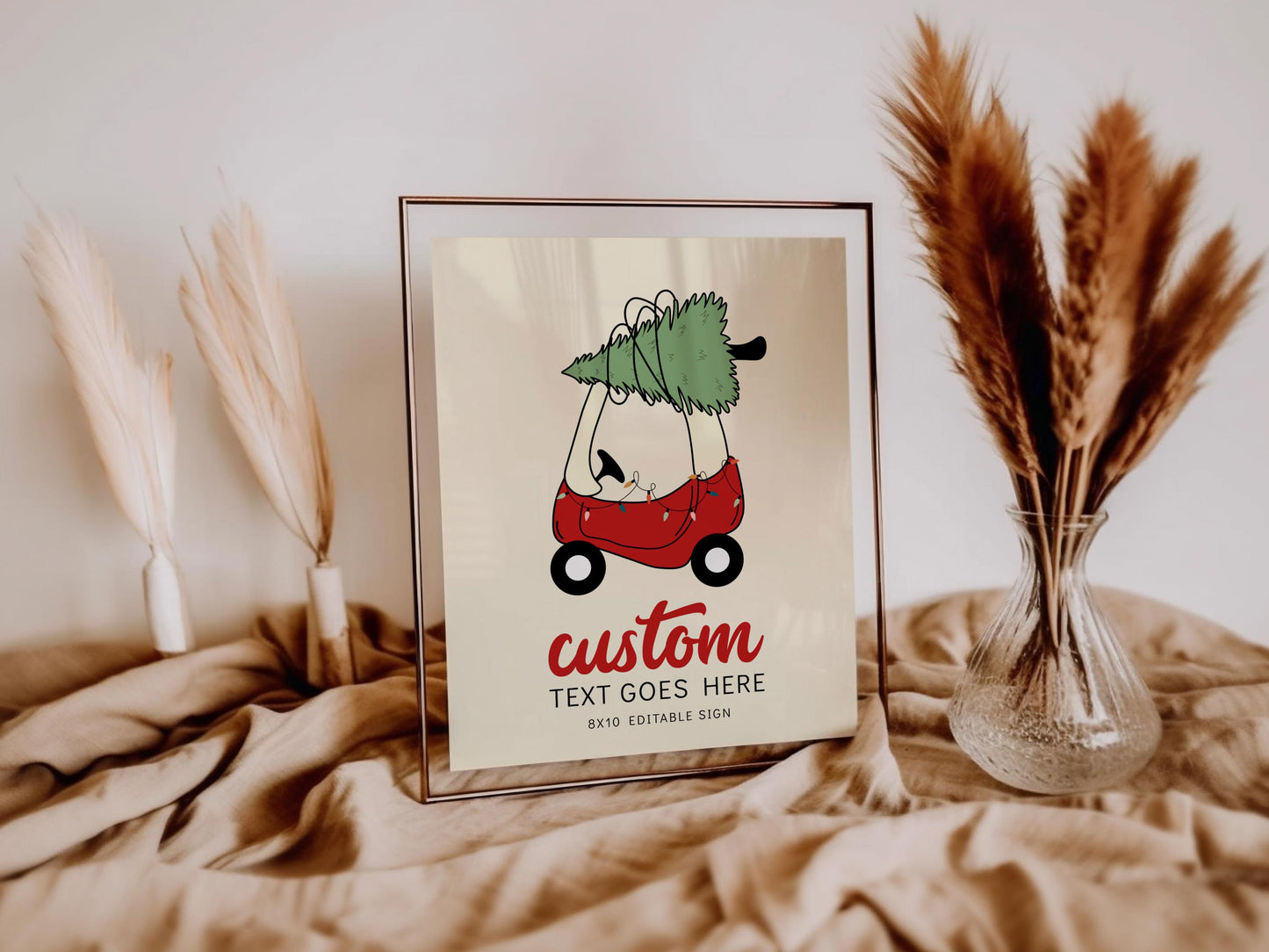 Christmas Tree Toy Car Birthday Sign - Editable Welcome Sign - Oh What Fun First Birthday Party Sign Template
