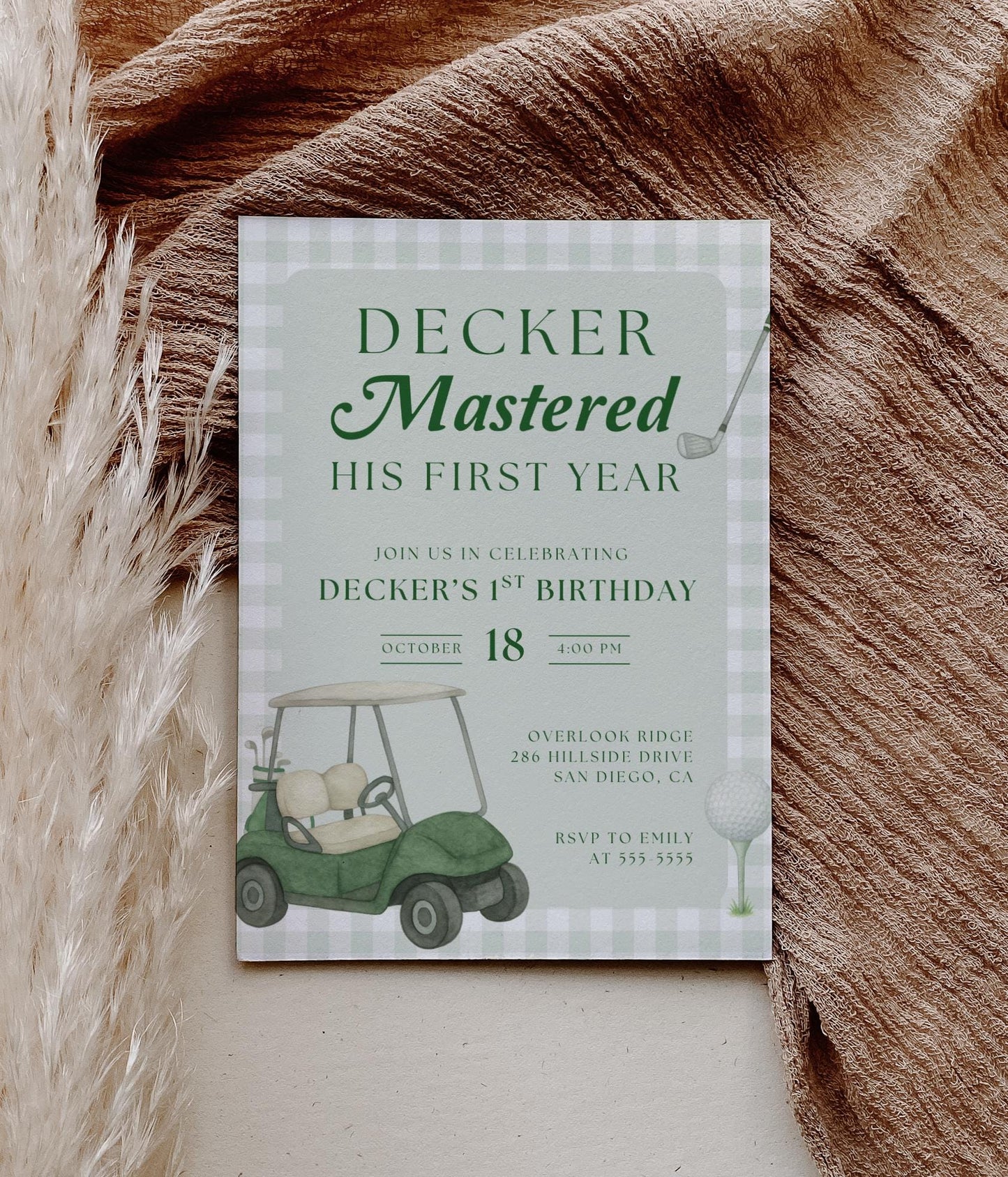 Golf First Birthday Invitation, Mastered First Year Invite, Editable Canva Template, Boys 1st Birthday Golf Party Invitation