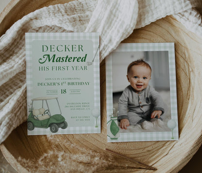 Golf First Birthday Invitation, Mastered First Year Invite, Editable Canva Template, Boys 1st Birthday Golf Party Invitation