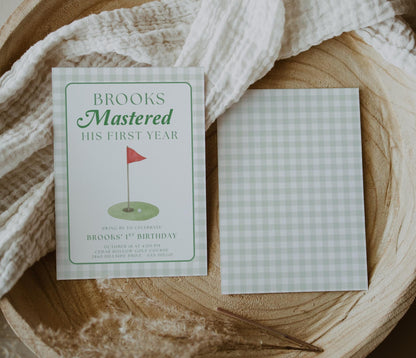 Golf First Birthday Invitation, Mastered His First Year Invite, Editable Canva Template, Boys 1st Birthday Golf Party Invitation