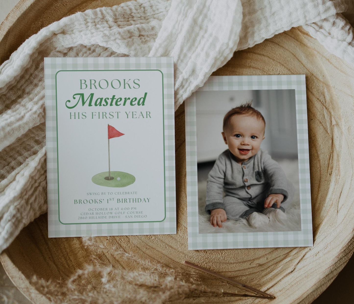 Golf First Birthday Invitation, Mastered His First Year Invite, Editable Canva Template, Boys 1st Birthday Golf Party Invitation