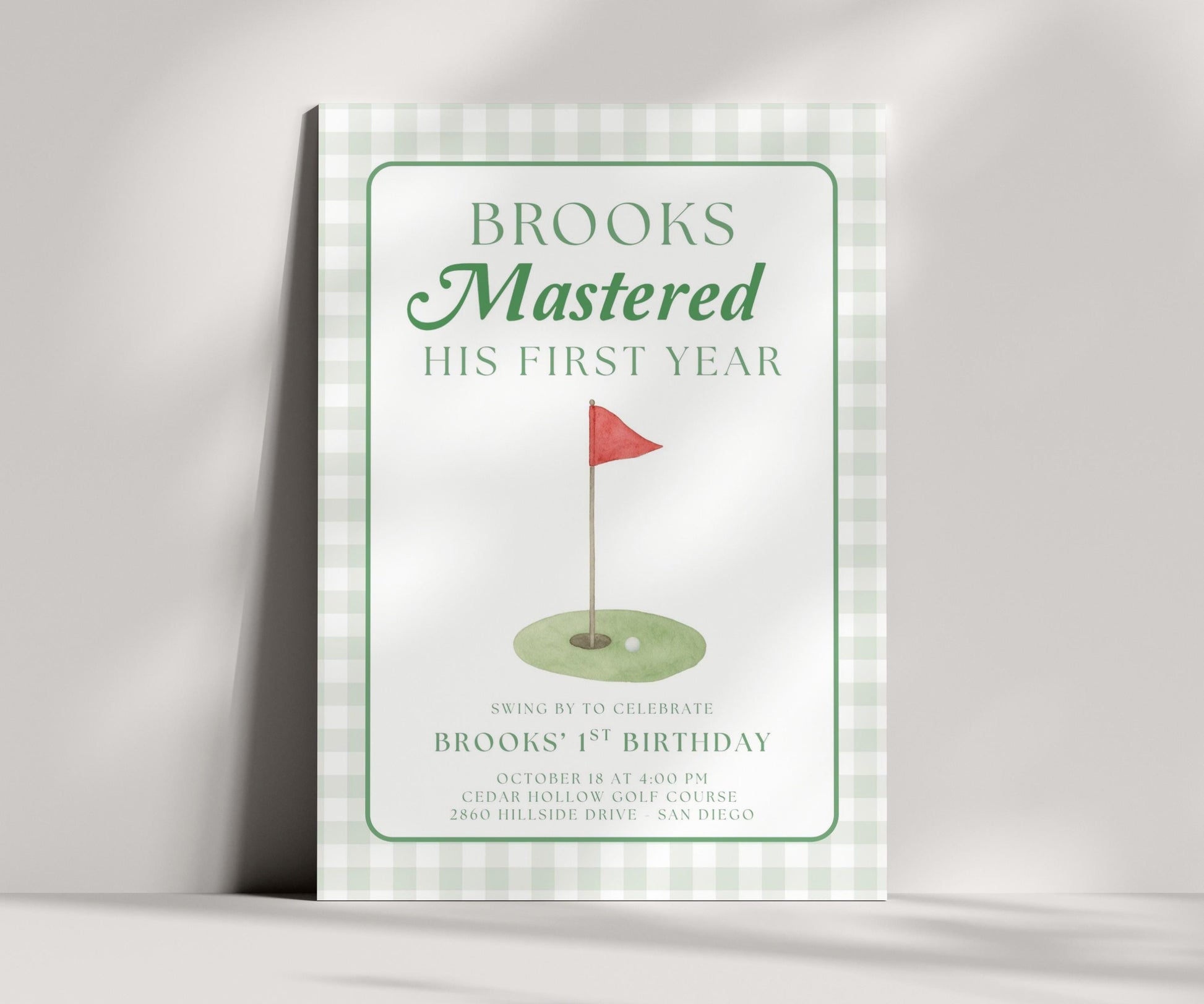 Golf First Birthday Invitation, Mastered His First Year Invite, Editable Canva Template, Boys 1st Birthday Golf Party Invitation