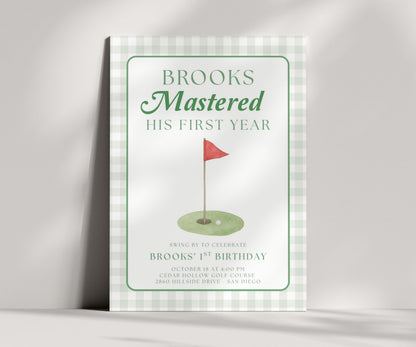 Golf First Birthday Invitation, Mastered His First Year Invite, Editable Canva Template, Boys 1st Birthday Golf Party Invitation