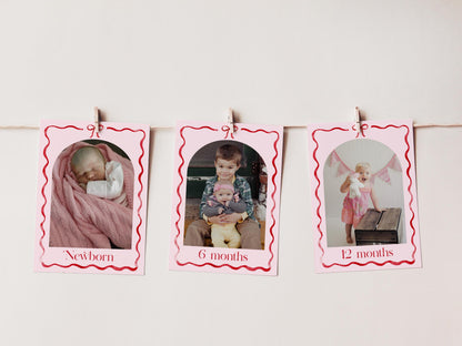 Editable Girls Just Wanna Be ONE Photo Banner, 12 Month Pink Bow First Birthday Decor