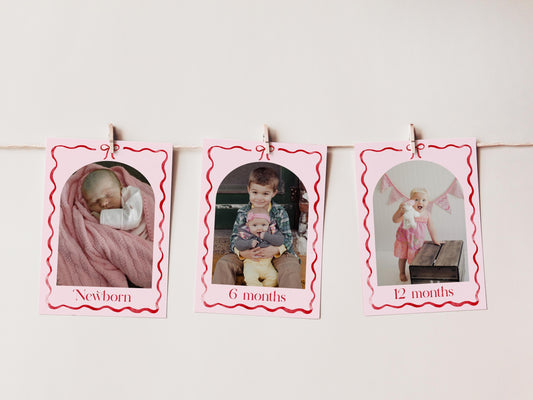 Editable Girls Just Wanna Be ONE Photo Banner, 12 Month Pink Bow First Birthday Decor