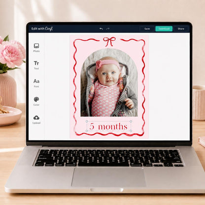 Editable Girls Just Wanna Be ONE Photo Banner, 12 Month Pink Bow First Birthday Decor