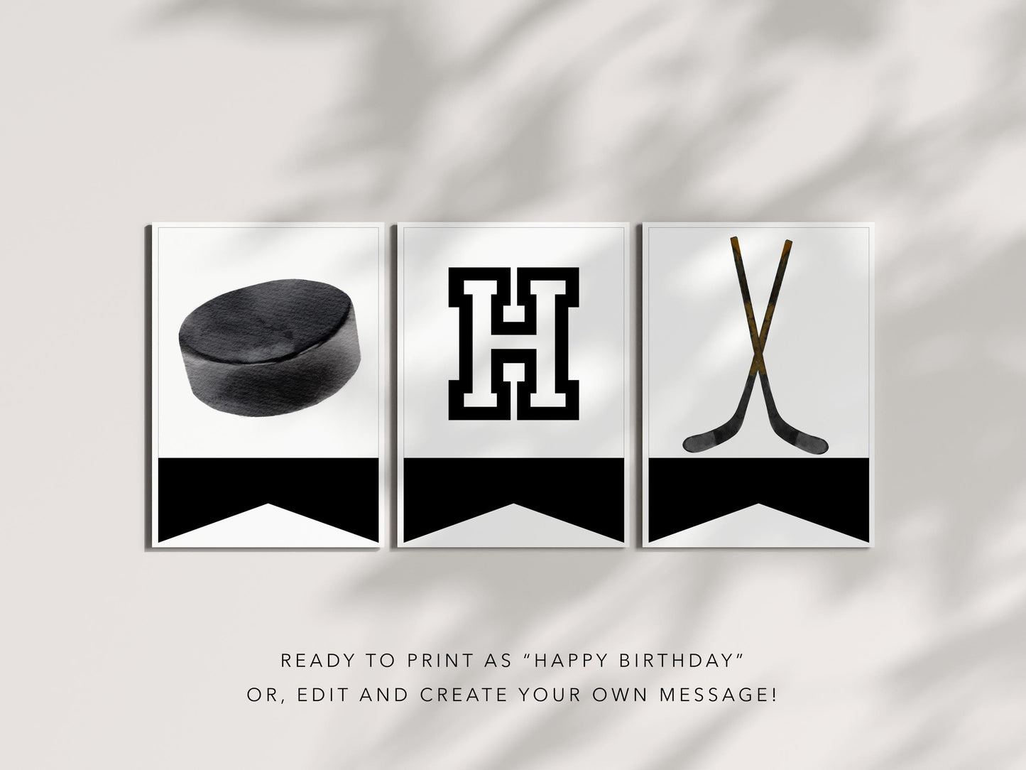 Hockey Birthday Banner - Editable Template, The Great One First Birthday Decoration - Printable Bunting INSTANT DOWNLOAD