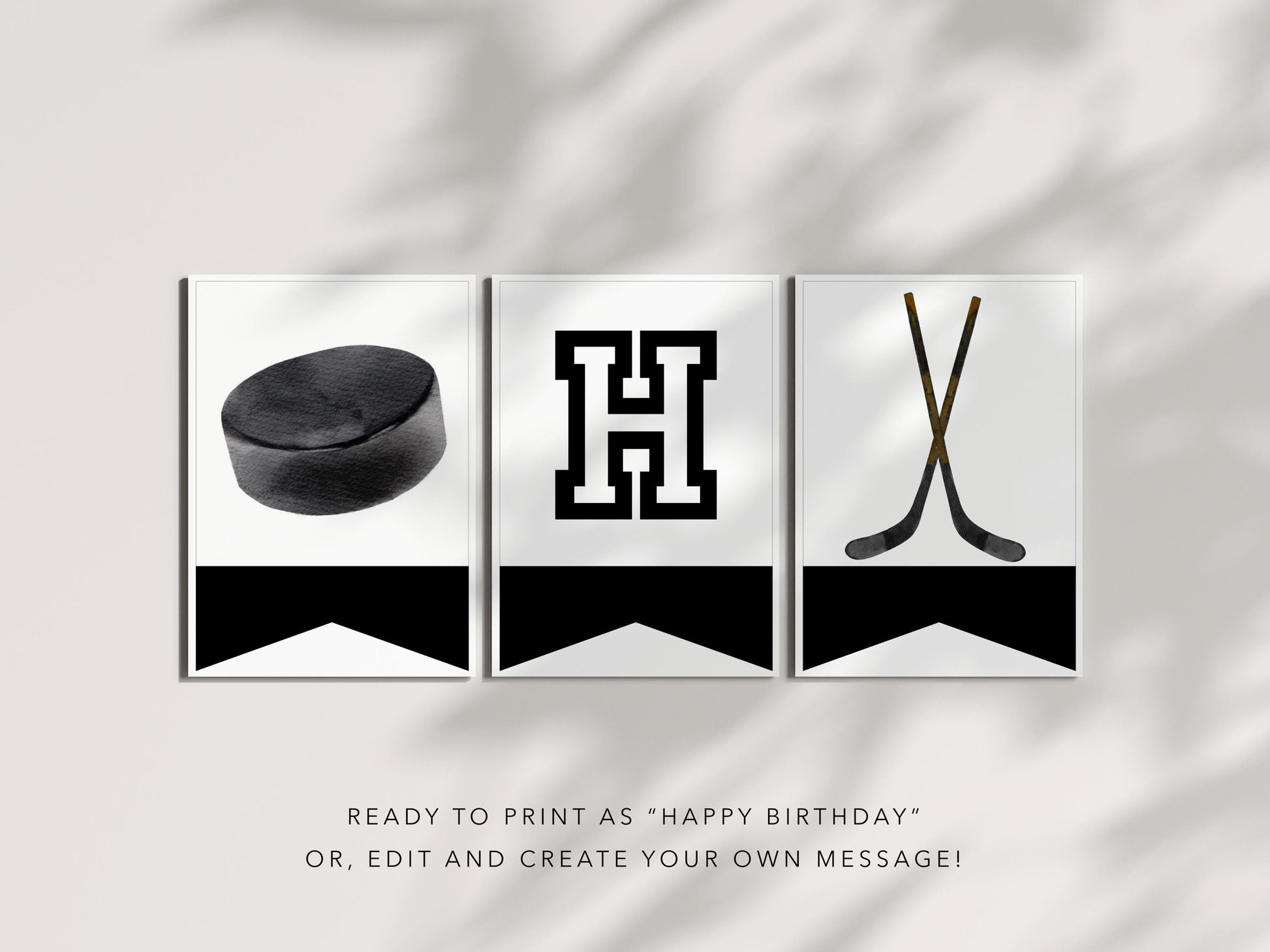 Hockey Birthday Banner - Editable Template, The Great One First Birthday Decoration - Printable Bunting INSTANT DOWNLOAD