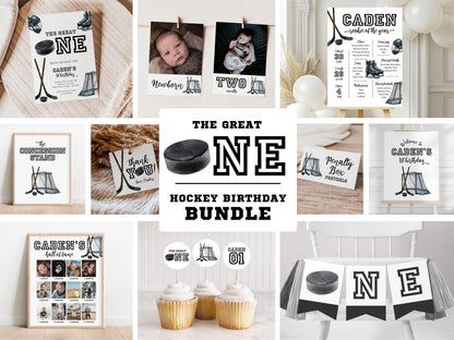 Hockey Birthday Banner - Editable Template, The Great One First Birthday Decoration - Printable Bunting INSTANT DOWNLOAD