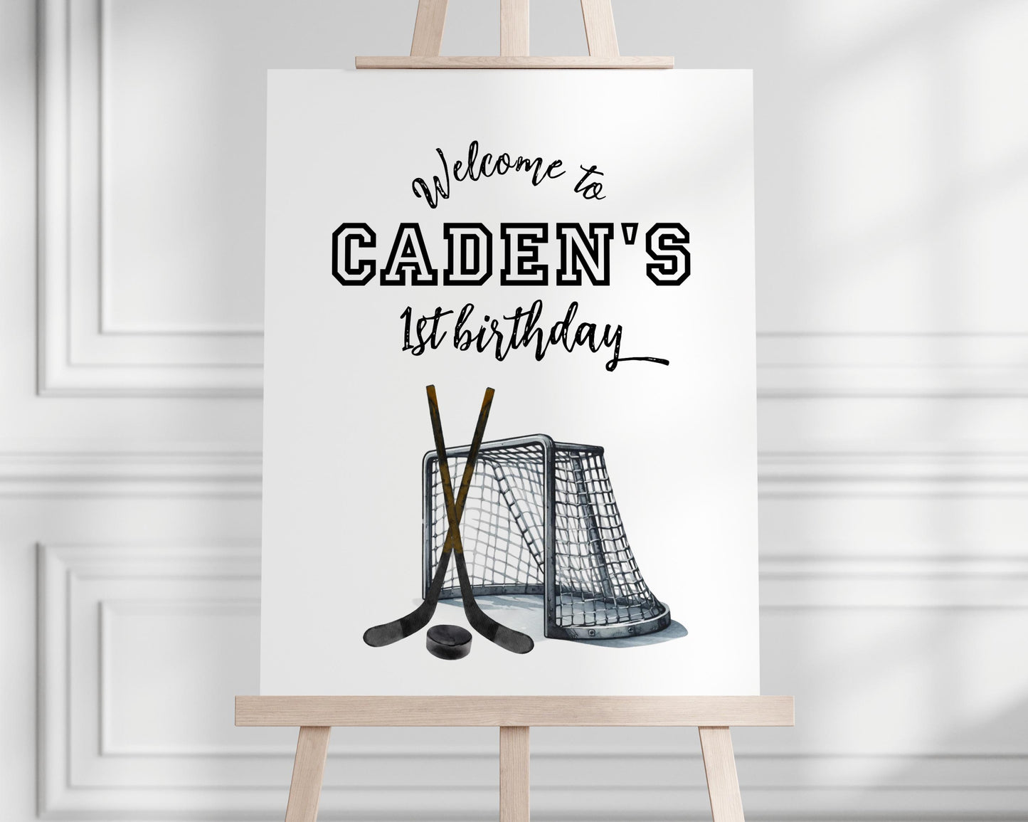 Hockey First Birthday Bundle, The Great One Party Decorations, Editable Invitation, Signs, Banners & Milestone Poster