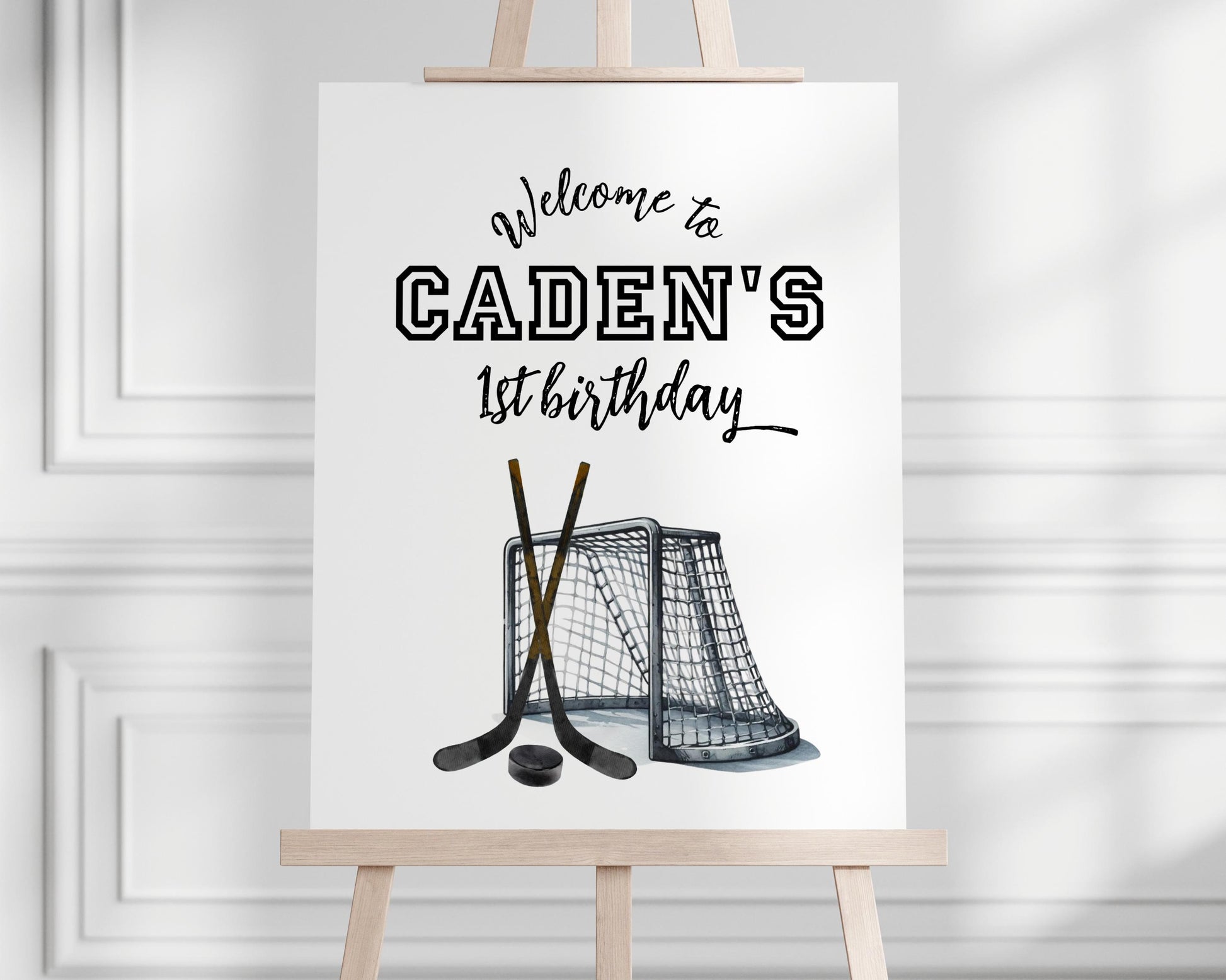 Hockey First Birthday Bundle, The Great One Party Decorations, Editable Invitation, Signs, Banners & Milestone Poster