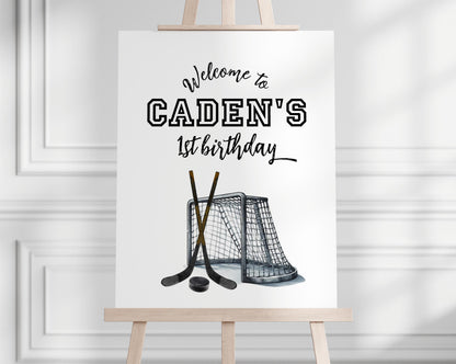 Hockey First Birthday Bundle, The Great One Party Decorations, Editable Invitation, Signs, Banners & Milestone Poster