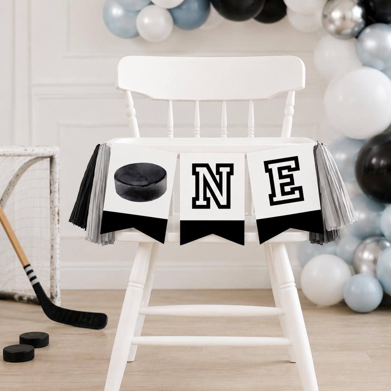 Hockey First Birthday Bundle, The Great One Party Decorations, Editable Invitation, Signs, Banners & Milestone Poster