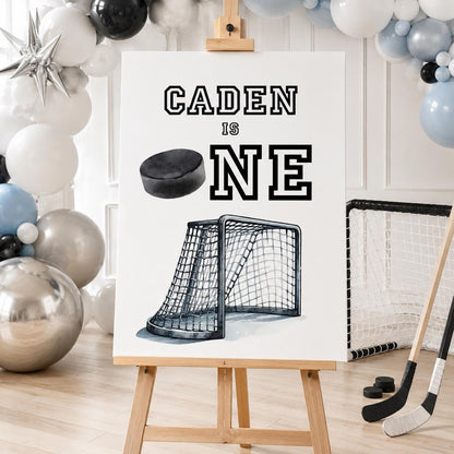 Hockey First Birthday Bundle, The Great One Party Decorations, Editable Invitation, Signs, Banners & Milestone Poster