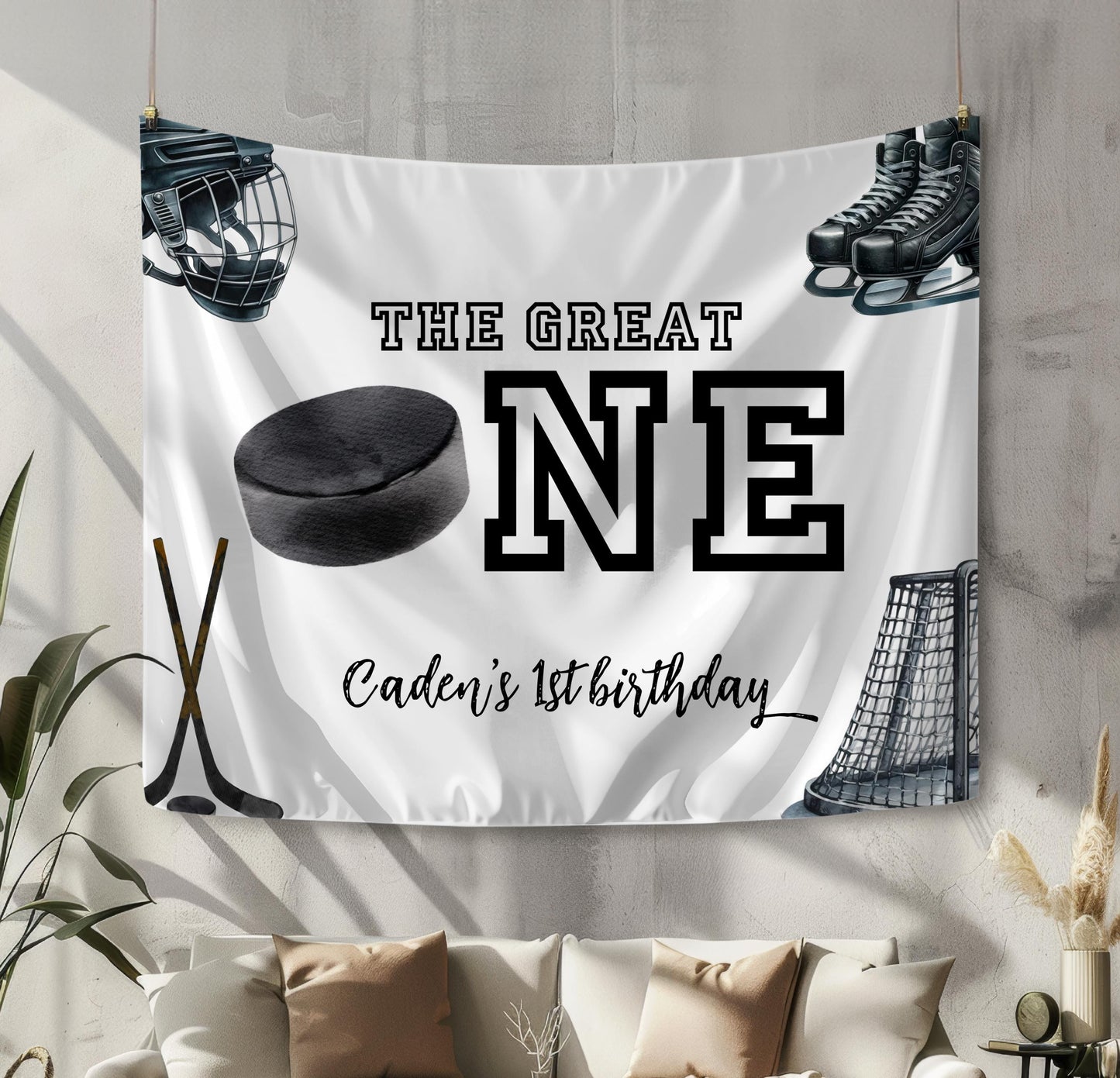 Hockey 1st Birthday Backdrop, Personalized The Great One Sign, Ice Hockey Party Banner