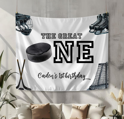 Hockey 1st Birthday Backdrop, Personalized The Great One Sign, Ice Hockey Party Banner