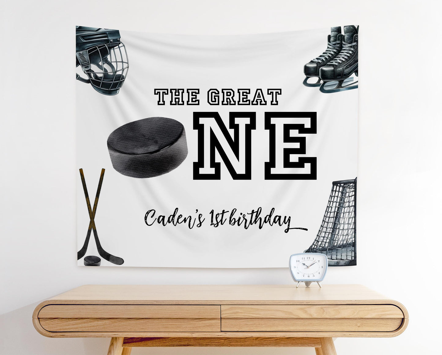 Hockey 1st Birthday Backdrop, Personalized The Great One Sign, Ice Hockey Party Banner
