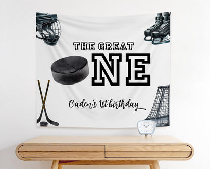 Hockey 1st Birthday Backdrop, Personalized The Great One Sign, Ice Hockey Party Banner