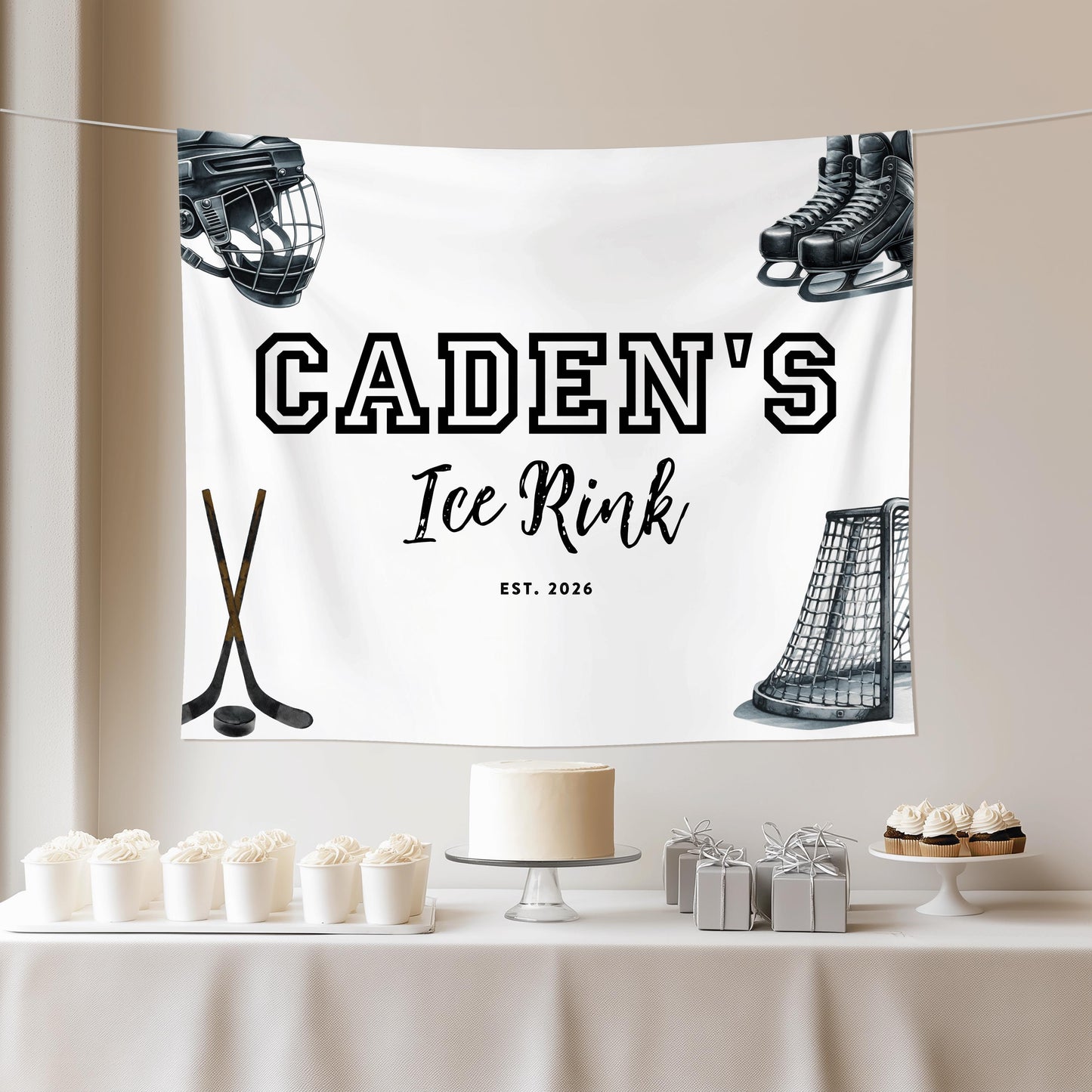 Personalized Hockey Birthday Backdrop, Custom Ice Rink Party Banner, Boys Hockey Bedroom Wall Decor, First Birthday Photo Backdrop