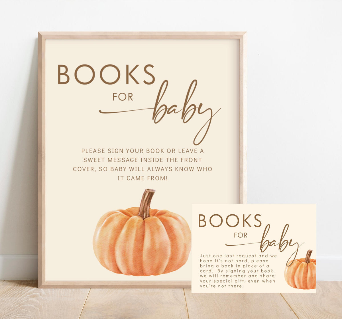 Pumpkin Gender Reveal Invitation Bundle, Editable Printable Invite, Diaper Raffle and Books for Baby Cards
