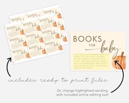 Pumpkin Gender Reveal Invitation Bundle, Editable Printable Invite, Diaper Raffle and Books for Baby Cards
