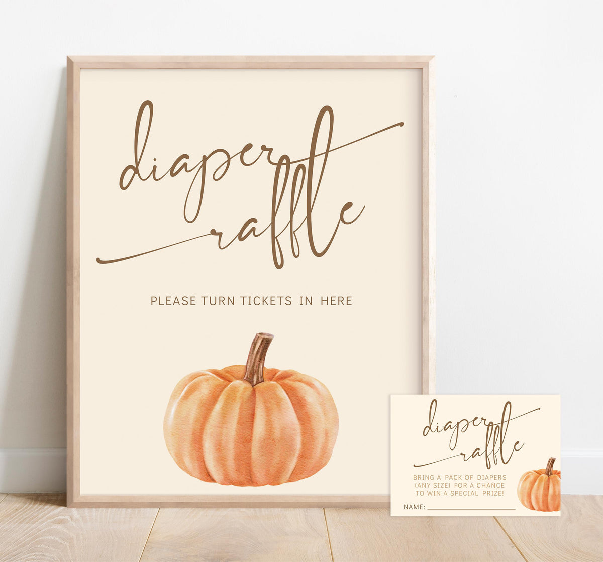 Pumpkin Gender Reveal Invitation Bundle, Editable Printable Invite, Diaper Raffle and Books for Baby Cards