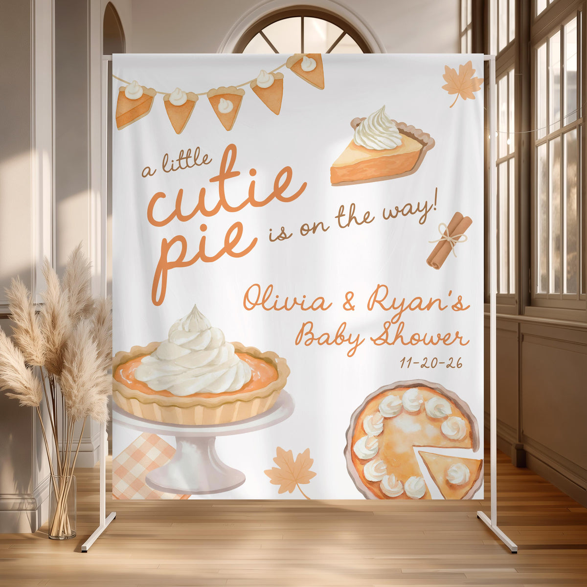 Cutie Pie Baby Shower Backdrop, Personalized Pumpkin Pie Banner, Fall Baby Shower Decorations, Neutral Autumn Photo Background