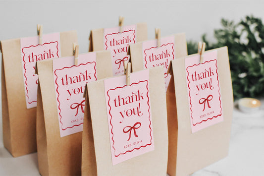 Girls Just Wanna Be One Favor Tags, Pink and Red Bow Thank You Tags, Printable First Birthday Girl Party Favor Tags