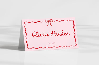 Girls Just Wanna Be One Food Tents and Place Cards, Pink and Red Bow Editable Labels, First Birthday Table Decor