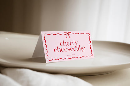 Girls Just Wanna Be One Food Tents and Place Cards, Pink and Red Bow Editable Labels, First Birthday Table Decor