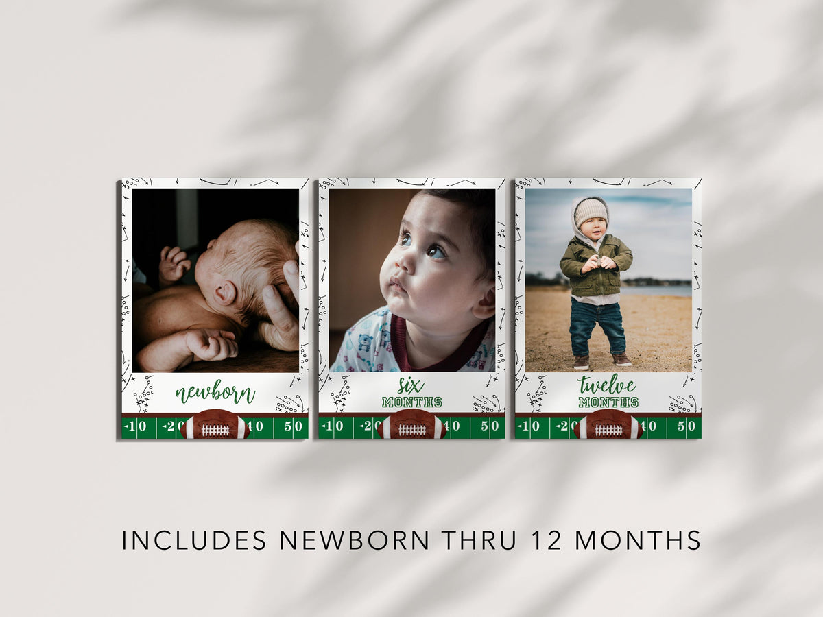 Football First Birthday Photo Banner, First Year Down Monthly Picture Banner, Newborn to 12 Months, Printable 5x7 Birthday Decorations