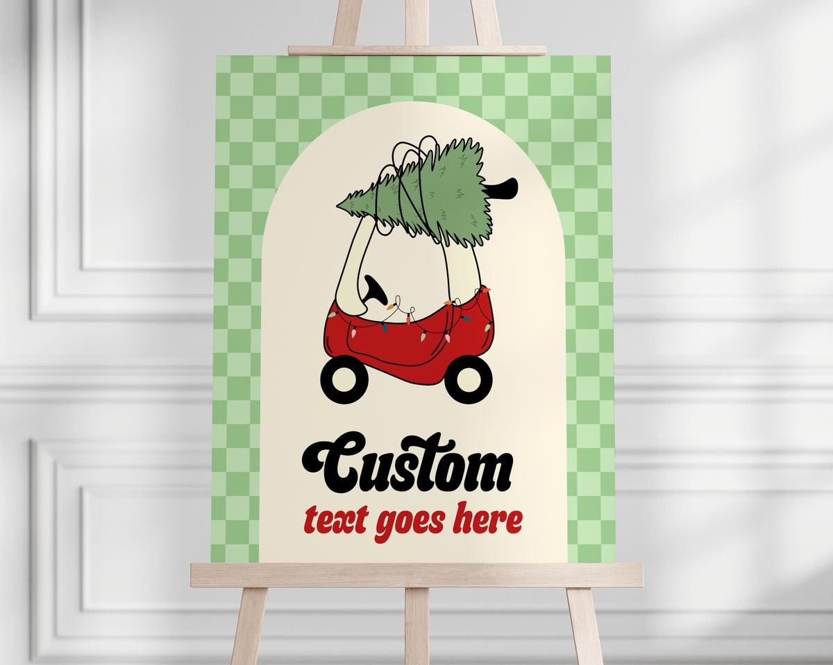 Oh What Fun Christmas Birthday Backdrop, Green Checkered Toy Car Banner, Personalized Winter First Birthday Party Decor