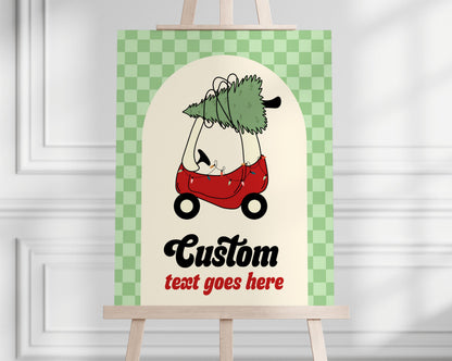 Oh What Fun Christmas Birthday Backdrop, Green Checkered Toy Car Banner, Personalized Winter First Birthday Party Decor