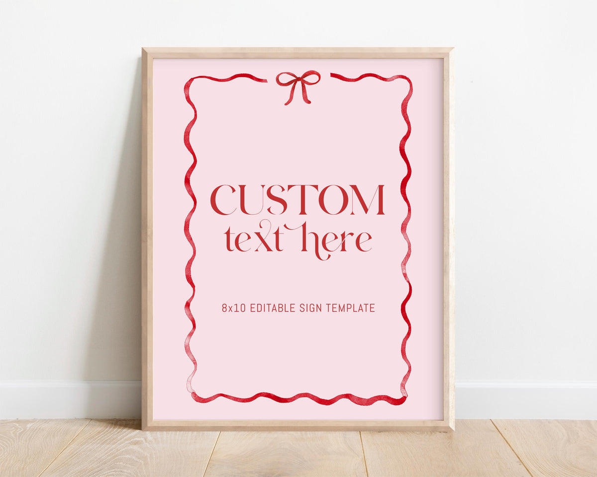 Girls Just Wanna Be One Party Sign Template, Pink and Red Bow, Editable 8x10, First Birthday Custom Table Sign