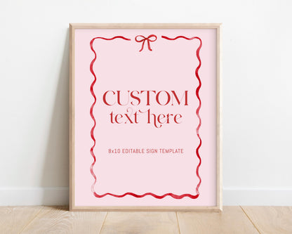 Girls Just Wanna Be One Party Sign Template, Pink and Red Bow, Editable 8x10, First Birthday Custom Table Sign