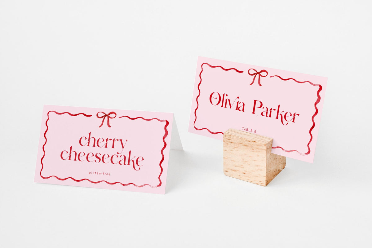 Girls Just Wanna Be One Food Tents and Place Cards, Pink and Red Bow Editable Labels, First Birthday Table Decor