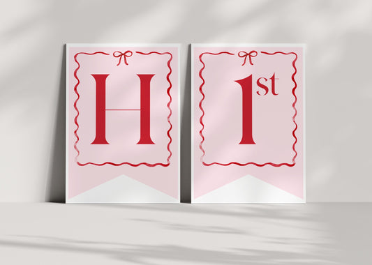 Girls Just Wanna Be One Birthday Banner, Pink and Red Bow, Editable and Print-Ready Happy 1st Birthday Bunting