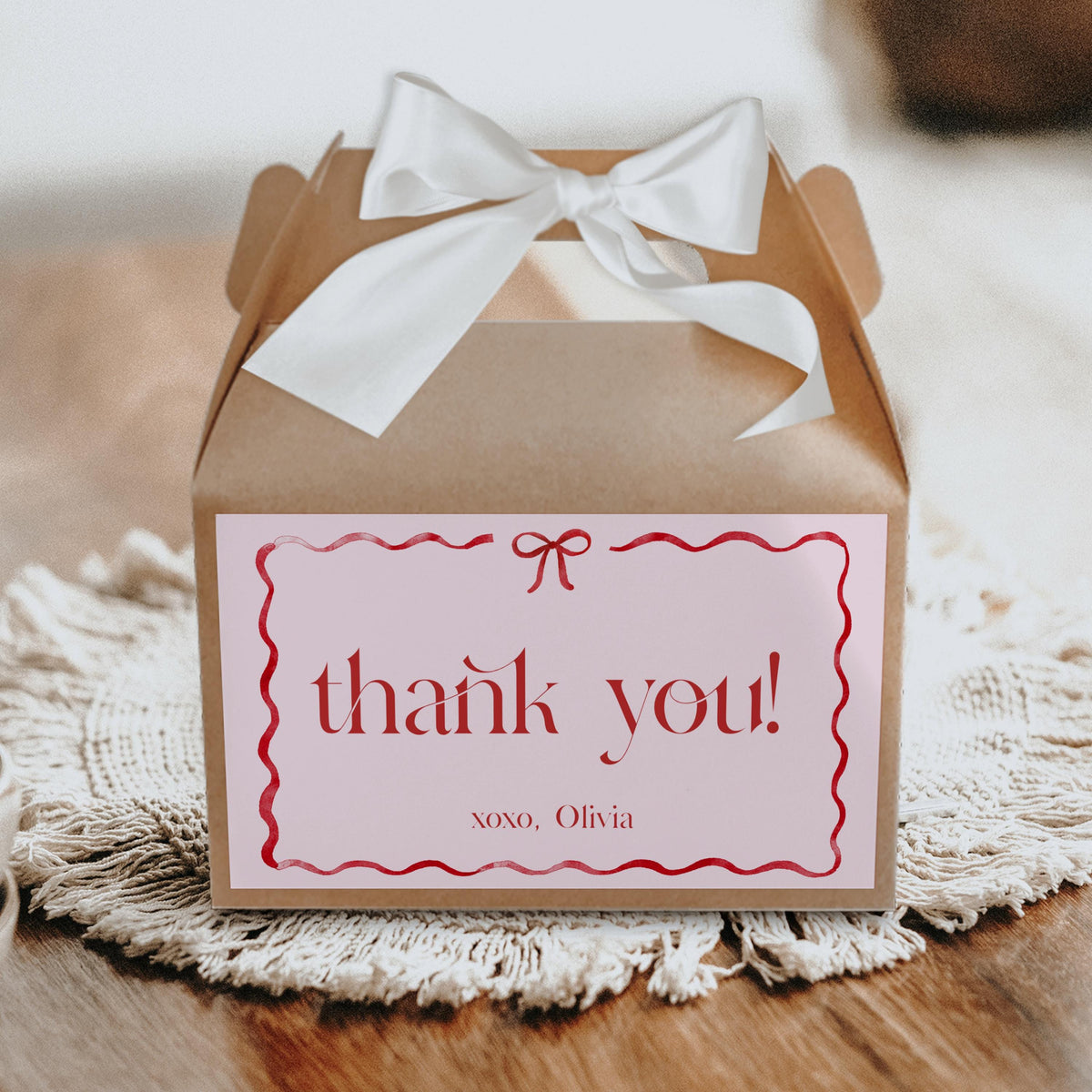 Girls Just Wanna Be One Gable Box Labels, Pink and Red Bow First Birthday Favor Labels, Printable Thank You Labels