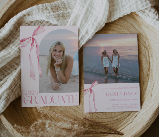 Pink Coquette Bow Graduation Invitation, Class of 2026