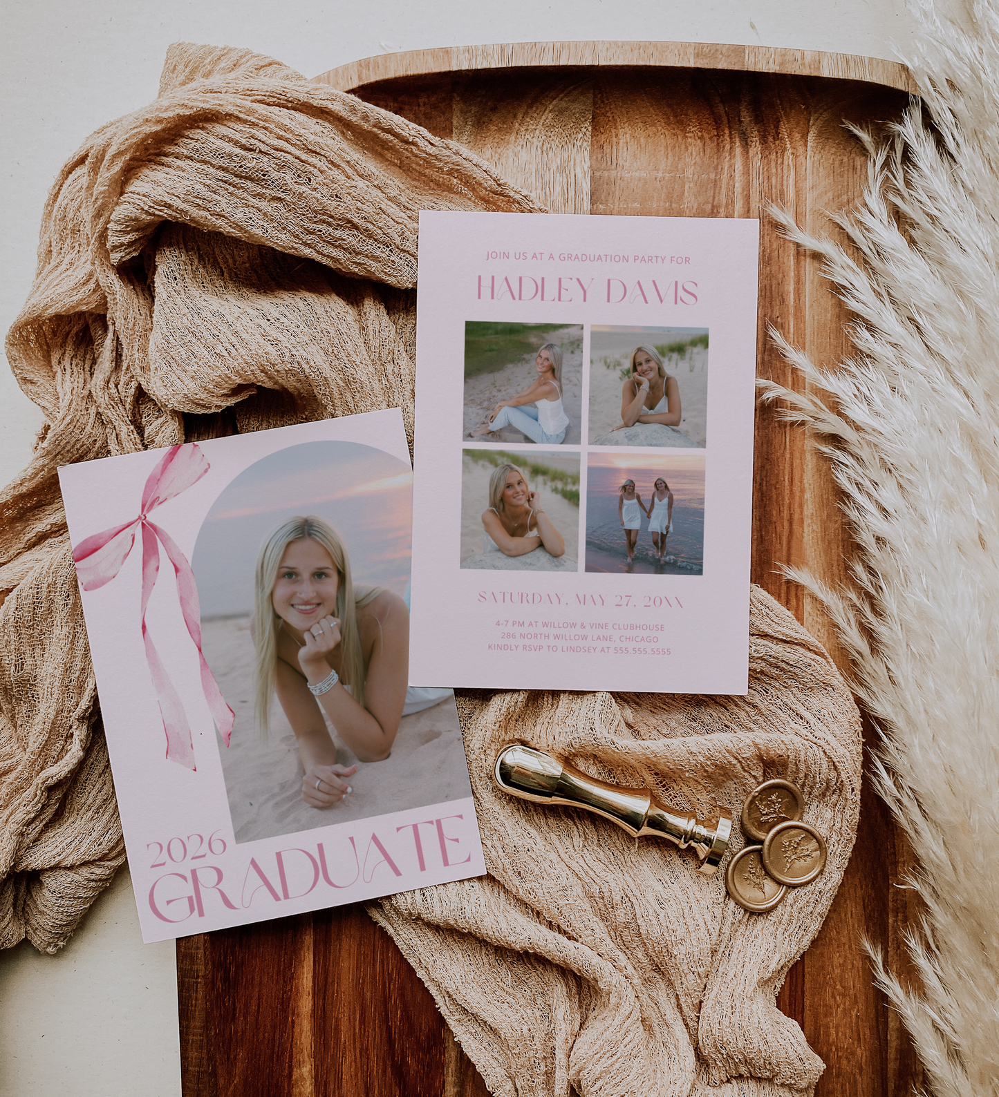Pink Coquette Bow Graduation Invitation, Class of 2026