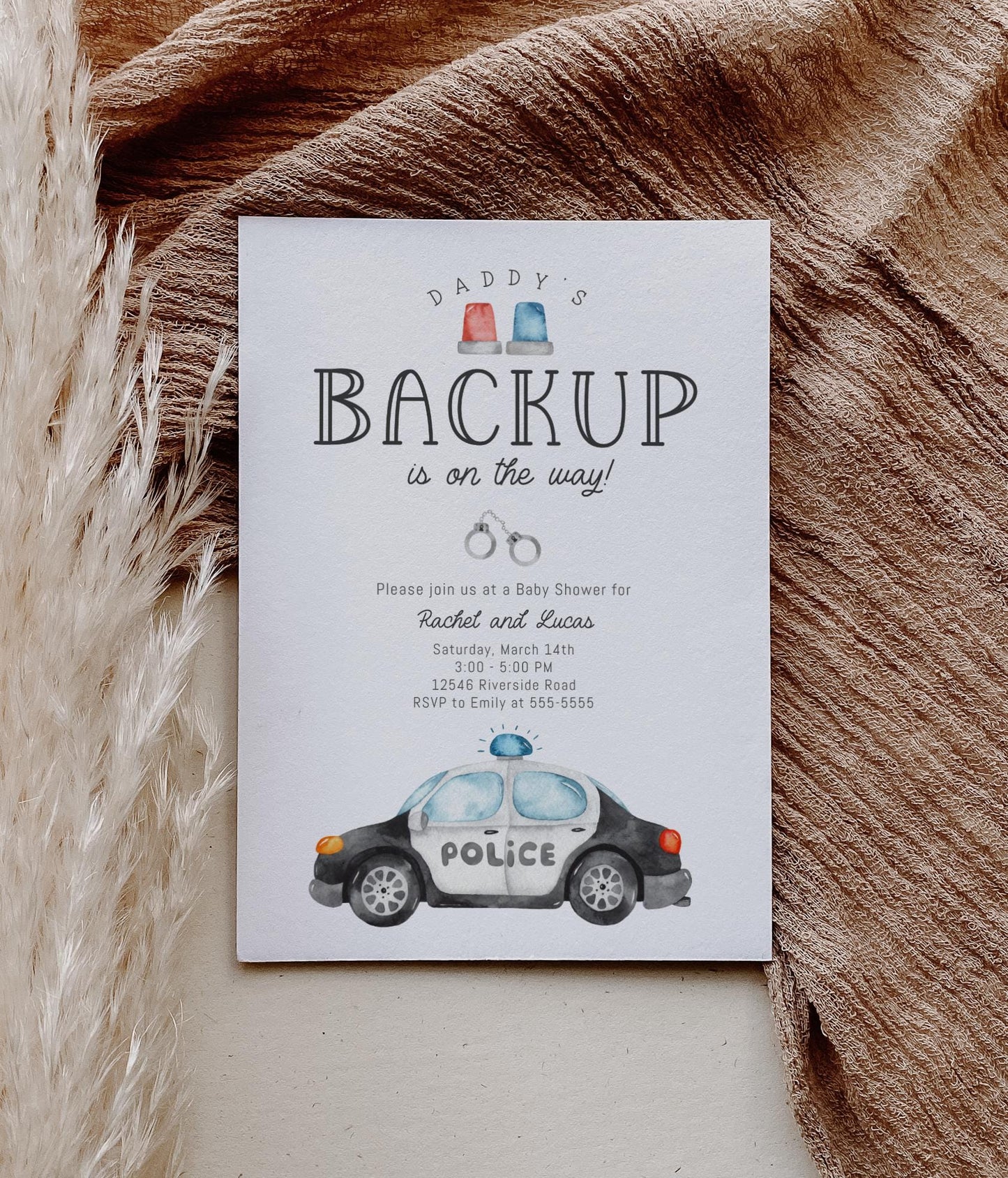 Police Baby Shower Invitation, Daddy's Backup, Couples Baby Sprinkle Invite, Editable Template