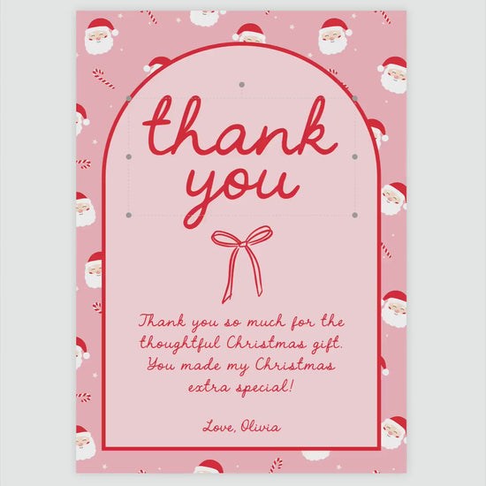 Editable Christmas Thank You Card - Pink Red Bow - Personalized - DIY Template - EDIT YOURSELF