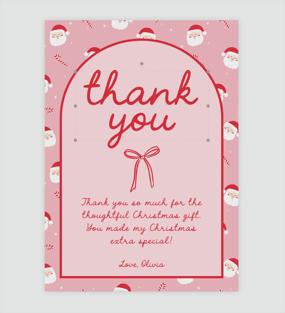 Editable Christmas Thank You Card - Pink Red Bow - Personalized - DIY Template - EDIT YOURSELF