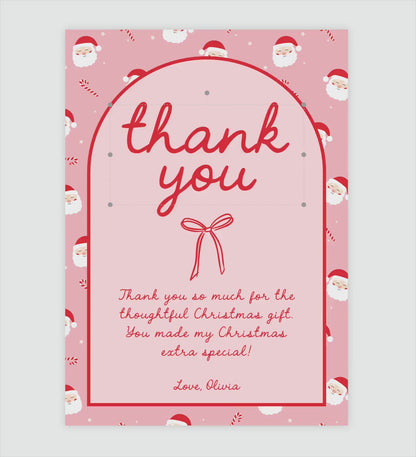 Editable Christmas Thank You Card - Pink Red Bow - Personalized - DIY Template - EDIT YOURSELF