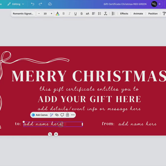 Editable Christmas Gift Certificate, Printable Gift Voucher, Custom Holiday Ticket, Coupon for Event or Experience, Canva Template
