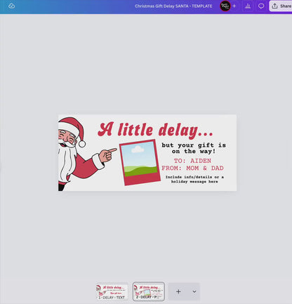 Christmas Gift Delay Certificate, Editable Canva Template, Printable Late Gift Note Photo, Instant Download, Coupon, Holiday Gift Voucher