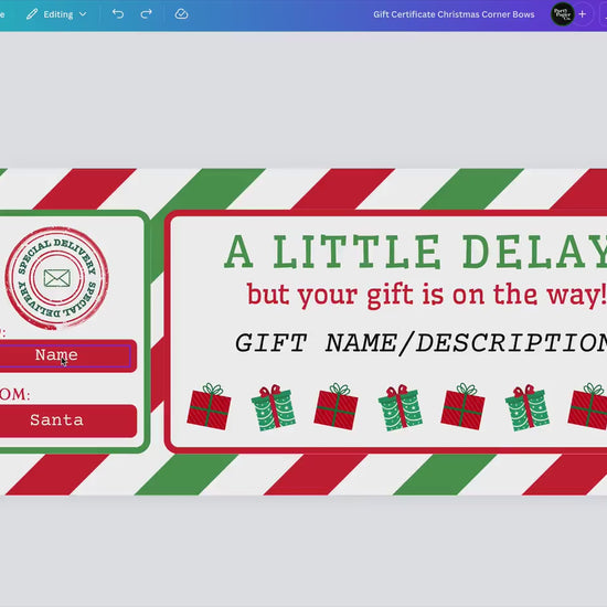 Christmas Gift Delay Certificate, Editable Canva Template, Printable Late Gift Note, Santa Message, Instant Download, Holiday Gift Voucher